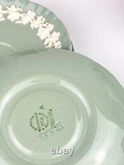 Wedgwood QueensWare Embossed Cream On Celadon Demitasse Cups Saucers (6) Green