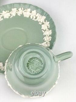 Wedgwood QueensWare Embossed Cream On Celadon Demitasse Cups Saucers (6) Green