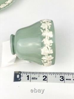 Wedgwood QueensWare Embossed Cream On Celadon Demitasse Cups Saucers (6) Green