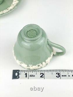 Wedgwood QueensWare Embossed Cream On Celadon Demitasse Cups Saucers (6) Green