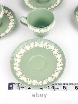 Wedgwood QueensWare Embossed Cream On Celadon Demitasse Cups Saucers (6) Green