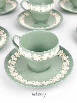 Wedgwood QueensWare Embossed Cream On Celadon Demitasse Cups Saucers (6) Green