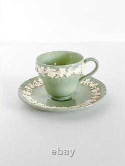 Wedgwood QueensWare Embossed Cream On Celadon Demitasse Cups Saucers (6) Green