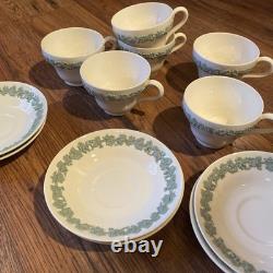 Wedgwood Queensware Celadon Green on Cream 6 Demitasse Cups & 6 Saucers