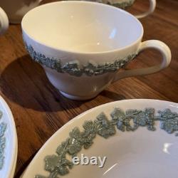Wedgwood Queensware Celadon Green on Cream 6 Demitasse Cups & 6 Saucers