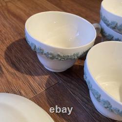 Wedgwood Queensware Celadon Green on Cream 6 Demitasse Cups & 6 Saucers