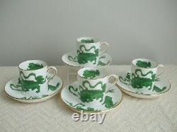 Wedgwood SET of 4 GREEN CHINESE TIGERS DEMITASSE CUPS & SAUCERS