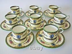 Wedgwood SHEERNESS (8) Demitasse Cups & Saucers Blue Cameo-Green Trim over Ivory