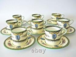 Wedgwood SHEERNESS (8) Demitasse Cups & Saucers Blue Cameo-Green Trim over Ivory