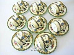 Wedgwood SHEERNESS (8) Demitasse Cups & Saucers Blue Cameo-Green Trim over Ivory