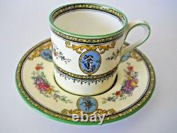 Wedgwood SHEERNESS (8) Demitasse Cups & Saucers Blue Cameo-Green Trim over Ivory