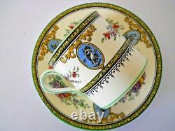 Wedgwood SHEERNESS (8) Demitasse Cups & Saucers Blue Cameo-Green Trim over Ivory