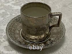 Wedgwood TONQUIN SILVER LUSTER DEMITASSE 2 Cup & 4 Saucer Antique AM7787 Rare