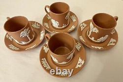 Wedgwood Terracotta Jasperware set of 4 matched Demitasse Cups and Saucers