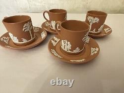 Wedgwood Terracotta Jasperware set of 4 matched Demitasse Cups and Saucers