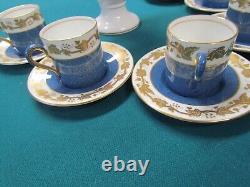 Wedgwood Whitehall Powder Blue Band Coffee Pot & 6 Demi Tasse Cups & Saucers