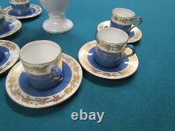 Wedgwood Whitehall Powder Blue Band Coffee Pot & 6 Demi Tasse Cups & Saucers