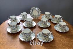 Wedgwood blue & silver lustre bone china demitasse 10 cups and 11 saucers WH2688