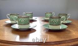 Wedgwood green Praze demitasse 6 cups & saucers floral center cream ground W2831