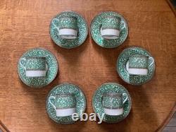 Wedgwood green Praze demitasse 6 cups & saucers floral center cream ground W2831