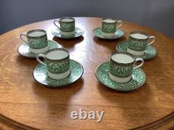 Wedgwood green Praze demitasse 6 cups & saucers floral center cream ground W2831