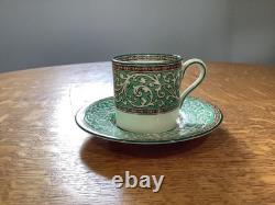Wedgwood green Praze demitasse 6 cups & saucers floral center cream ground W2831