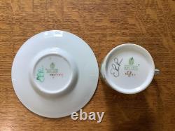 Wedgwood green Praze demitasse 6 cups & saucers floral center cream ground W2831