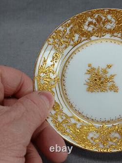 Wehsener Dresden Raised Gold Floral Scroll Gold Interior Demitasse Cup & Saucer