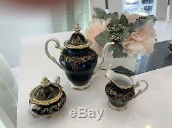 Weimar Kobalt Porcelain Katharina (6) Demitasse Set Cups & Saucers, BLACK-Rare