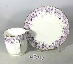 Wileman Demitasse Coffee Cup & Saucer Albert Pattern Daisy Border Mauve