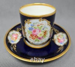 William Lycott Cobalt and Floral Demitasse Cup & Saucer