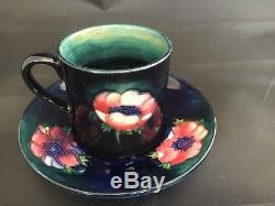 William Moorcroft Demitasse cup and saucer 1929-1949 Poppy Pattern