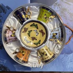 Yedi Butterfly Filigree Rim Demitasse Espresso Cup & Saucer A Set Of 6 NIB