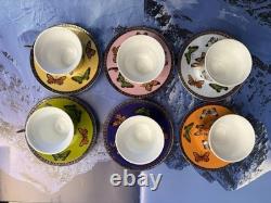 Yedi Butterfly Filigree Rim Demitasse Espresso Cup & Saucer A Set Of 6 NIB