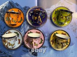 Yedi Butterfly Filigree Rim Demitasse Espresso Cup & Saucer A Set Of 6 NIB