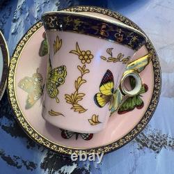 Yedi Butterfly Filigree Rim Demitasse Espresso Cup & Saucer A Set Of 6 NIB