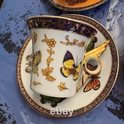 Yedi Butterfly Filigree Rim Demitasse Espresso Cup & Saucer A Set Of 6 NIB