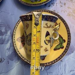 Yedi Butterfly Filigree Rim Demitasse Espresso Cup & Saucer A Set Of 6 NIB