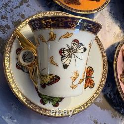 Yedi Butterfly Filigree Rim Demitasse Espresso Cup & Saucer A Set Of 6 NIB