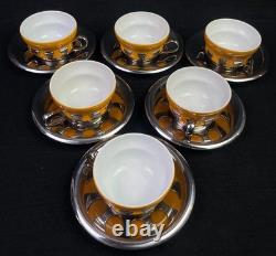 Zani Tulipano MCM Espresso Demitasse Set 6 Stainless Steel & Porcelain Cups